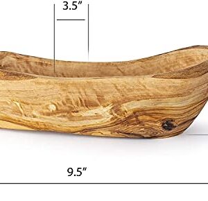 Forest Decor Set of 1 Decorative Wood Bowl - 9.5" Wooden Boat Shaped Bowl for Fruit - Olive Wood Snack Bowls - Handmade Rustic Serving Bowls - Table Countertop Wood Centerpiece for Home Décor