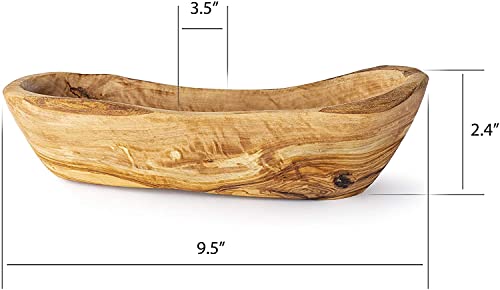 Forest Decor Set of 1 Decorative Wood Bowl - 9.5" Wooden Boat Shaped Bowl for Fruit - Olive Wood Snack Bowls - Handmade Rustic Serving Bowls - Table Countertop Wood Centerpiece for Home Décor