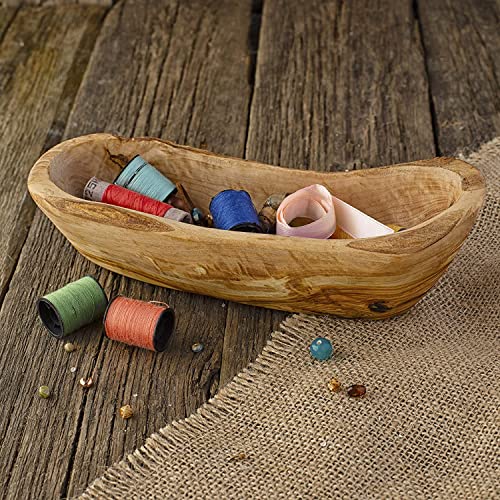 Forest Decor Set of 1 Decorative Wood Bowl - 9.5" Wooden Boat Shaped Bowl for Fruit - Olive Wood Snack Bowls - Handmade Rustic Serving Bowls - Table Countertop Wood Centerpiece for Home Décor