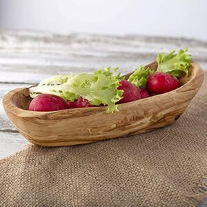 Forest Decor Set of 1 Decorative Wood Bowl - 9.5" Wooden Boat Shaped Bowl for Fruit - Olive Wood Snack Bowls - Handmade Rustic Serving Bowls - Table Countertop Wood Centerpiece for Home Décor