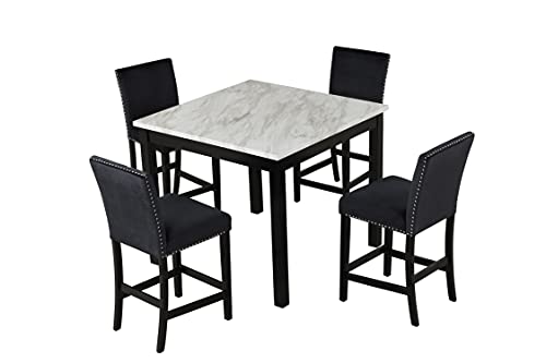 Yoglad Dining Table Set with 1 Faux Marble Dining Table and 4 Velvet Upholstered-Seat Chairs, Counter Height Rectangular Table for Dining Room, Furniture for Kitchen (5-Piece Set 42" L*42" W, Black)