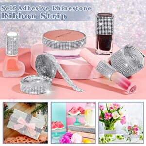 8 Rolls Rhinestone Ribbons,Cludoo 8 Yard Silver Self Adhesive Rhinestone Ribbon, Bling Crystal Diamond Ribbon Roll Wrap Glittering Rhinestones Sticker for Decoration Car DIY Arts Crafts Wedding (Sliver)