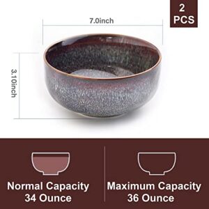 KYBSCZ Serving Bowls - 36 Ounce Bowls Set - Ceramic Bowl Set of 2-7 inch Salad Bowls - Soup Bowls - Cereal Bowls for Kitchen