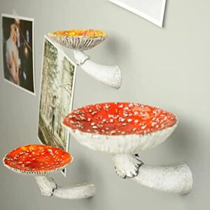 Okngr Mushroom Hanging Shelf Set of 3, Wall Floating Shelf Hanging Shelf Decor Wall Mounted for Bedroom, Living Room, Bathroom