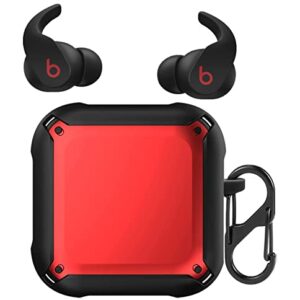 LiZHi Upgrade Beats Fit Pro Case 2022,Full-Body Protective Rugged Hard PC Soft Shockproof TPU Armor Earbuds Case Cover Anti-Lost with Carabiner for Beats Fit Pro,Front LED Visible (Red)