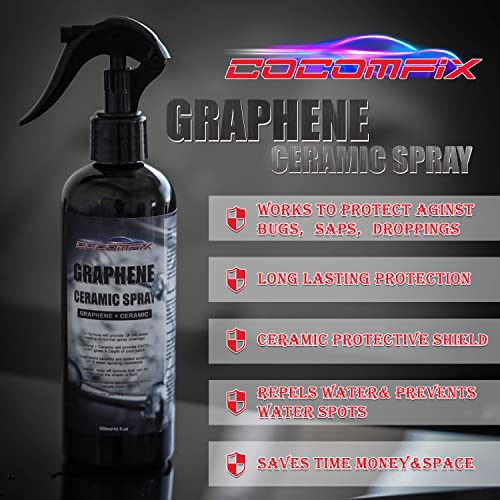 cocomfix Graphene Ceramic Coating Spray Kit, Ceramic Coating for Cars, Repels Road Grime, Adds Extreme Gloss, Shine & Protection. QUICK & EASY Application. Lasts for Over A Year. (10 oz)