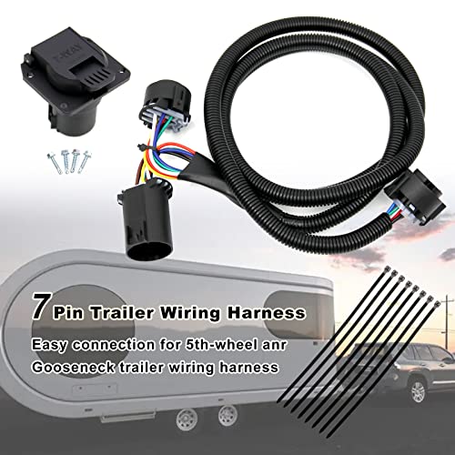 RULLINE 7-Foot 7-Pin Vehicle-Trailer Wiring Plug Harness Extension Compatible with 5th Wheel & Gooseneck Trailers for Chevrolet, Dodge, Ford, GMC,Nissan, Ram Toyota