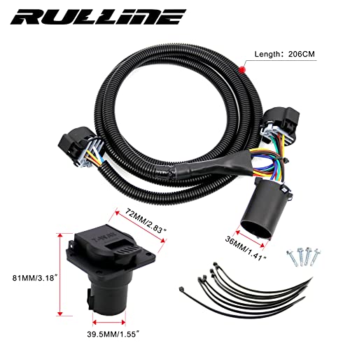 RULLINE 7-Foot 7-Pin Vehicle-Trailer Wiring Plug Harness Extension Compatible with 5th Wheel & Gooseneck Trailers for Chevrolet, Dodge, Ford, GMC,Nissan, Ram Toyota