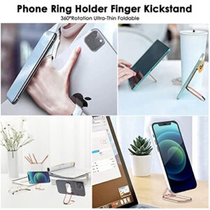 Phone Ring Holder Finger Kickstand, Upgraded 360° Rotation Metal Phone Grip for Magnetic Car Mount Foldable Cell Phone Stand Compatible with Most Smartphones (Rose Gold)