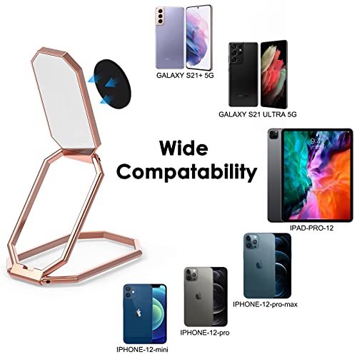 Phone Ring Holder Finger Kickstand, Upgraded 360° Rotation Metal Phone Grip for Magnetic Car Mount Foldable Cell Phone Stand Compatible with Most Smartphones (Rose Gold)