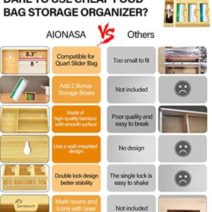 AIONASA Ziplock Bag Storage Organizer for Kitchen Drawer, Bamboo Organizer,Bamboo Plastic Bag Holder with 2 Extra Bonus Storage Boxes, Compatible with Sandwich,Gallon,Quart,Snack Plastic Bags