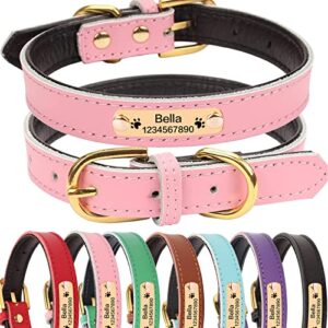 personalized leather dog collars for small medium large dogs,custom dog collar with nameplate, option to blue,pink,red,purple,green,black,brown