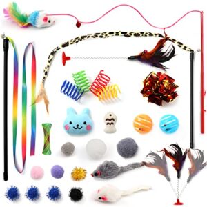 pietypet kitten toys cat toys assortments, 26 packs cat toys variety pack for kitty, cat wand toy, cat feather toys, cat balls with bells, cat mouse toy, catnip toys for indoor cats