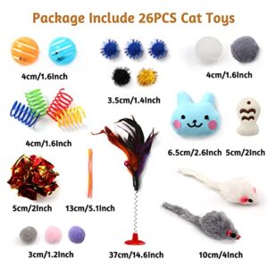 PietyPet Kitten Toys Cat Toys Assortments, 26 Packs Cat Toys Variety Pack for Kitty, Cat Wand Toy, Cat Feather Toys, Cat Balls with Bells, Cat Mouse Toy, Catnip Toys for Indoor Cats