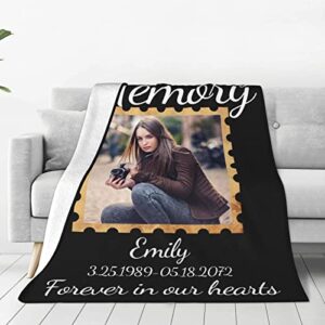 Custom Memorial Throw Blanket - in Loving Memory Photo Blanket for Loss of Mom Dad Grandma Son Daughter - Remembrance Gifts - Personalized Memorial Gift