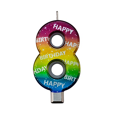 DERVENTA Birthday Candles Big Numbers Multicolored 3.7 inch Party Cake Topper 1 Piece (Number 8 Multi-Colored)