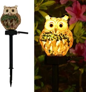 juliahestia garden owl decor solar stake outdoor yard statue for outside decorations lawn ornament patio decorative figurines cute small horned landscaping backyard owl gifts light