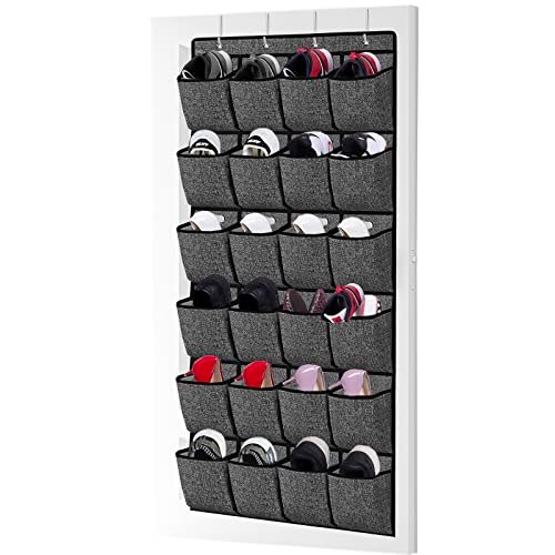 Meerainy Over the Door Shoe Organizer,Large 24 Pockets Hanging Shoe Rack with Sturdy Hooks,Space Saving Shoes Storage Hangs on Closets Pantry for Shoes, Sneakers High Heeled Shoes 24.8''*68.9''