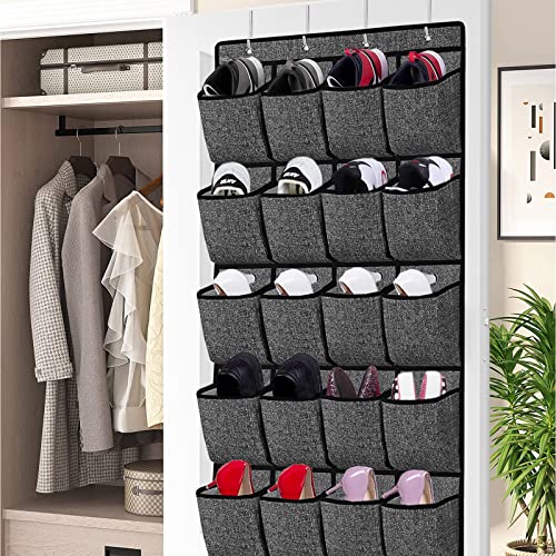 Meerainy Over the Door Shoe Organizer,Large 24 Pockets Hanging Shoe Rack with Sturdy Hooks,Space Saving Shoes Storage Hangs on Closets Pantry for Shoes, Sneakers High Heeled Shoes 24.8''*68.9''