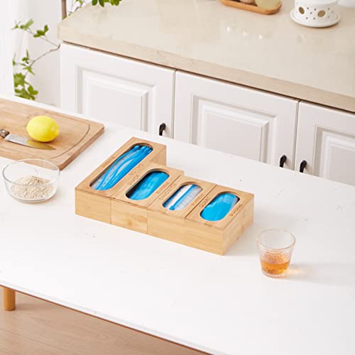 SNAPDEAL Bamboo Ziplock Storage Bag Organizer - 5 Pcs Wooden Ziplock Organizer for Drawer - Fits Slider with Quart, Sandwich, Snack, Freezer & Gallon Variety Size Bags - Best Kitchen Drawer Dispenser