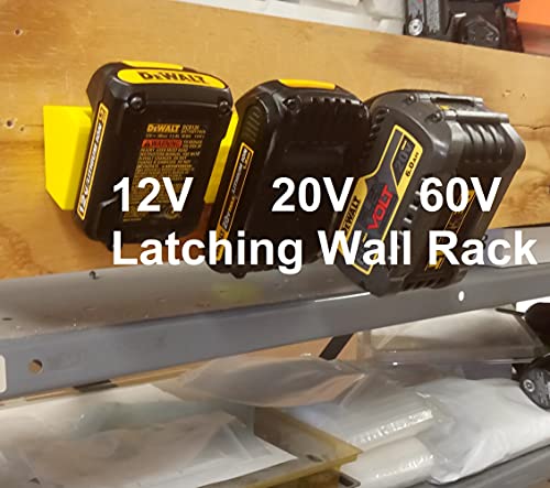 Made by Mitchell 2 Pack D20 5-Slot Battery Rack Compatible with DeWalt 12Vmax 20Vmax and 60V, Wall Mount Latching Storage Rack 20V for DCB205 DCB606 DCB120, USA, 10 Slots Total PN D20x5-WR-2PK