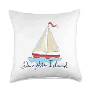 mamaknows dauphin island dauphin island boat sailing yacht marine nautical throw pillow, 18x18, multicolor