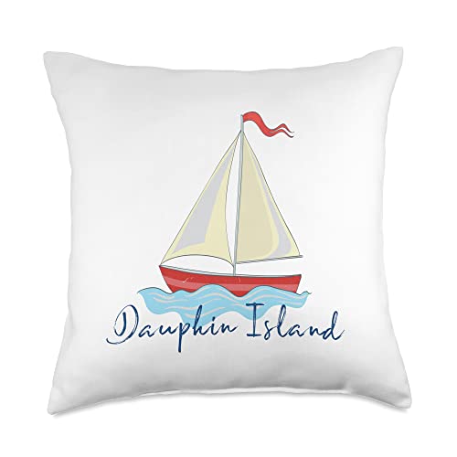 Mamaknows Dauphin Island Dauphin Island Boat Sailing Yacht Marine Nautical Throw Pillow, 18x18, Multicolor