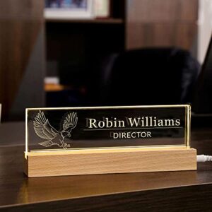 sdhsgsb office personalized name plate for desk, custom desk nameplate plaque for woman, engraved crystal office decor gifts 8"x 1.4"x 3.5" (eagle)