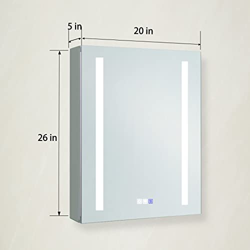 ExBrite Led Medicine cabinets for Bathroom with Mirror,20x26 inch,Single Door,Recessed Or Surface Mount,Adjustable Shelves,Medicine Cabinet Wall Mounted,Defog,Dimming,(Right Opening Door)