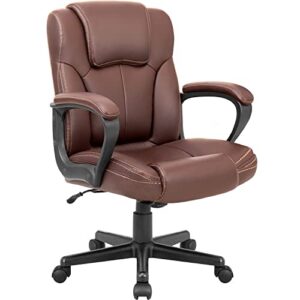 shahoo executive office chair swivel task seat with ergonomic mid-back, waist support, pu leather, brown