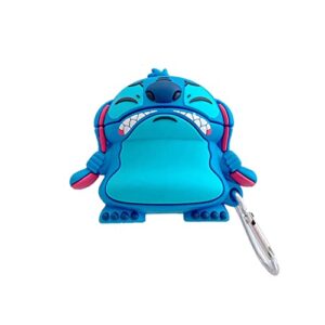 air pod case, cute cartoon design case compatible with air pod 1/2, protective premium silicone case with keychain. (blue)