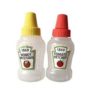 2pcs Mini Ketchup Bottles Condiment Bottles Honey Mustard Squeeze Bottles Refillable Tomato Ketchup Bottles Plastic Portable Squeezable Squirt Condiments for Office Worker Box Diner Condiment Salad Dressing BBQ