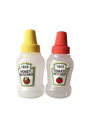 2pcs Mini Ketchup Bottles Condiment Bottles Honey Mustard Squeeze Bottles Refillable Tomato Ketchup Bottles Plastic Portable Squeezable Squirt Condiments for Office Worker Box Diner Condiment Salad Dressing BBQ