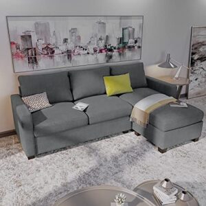 yeshomy convertible sectional, modern linen fabric l-shaped couch 3-seat sofa, dark gray