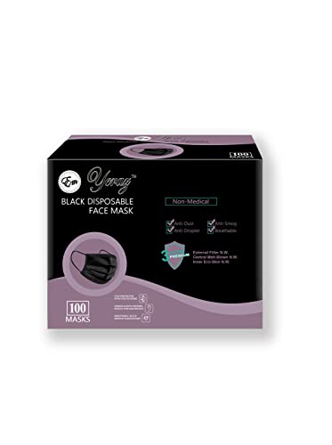 Em Yeraz 100 Disposable Black Face Mask Filter Protection Face Mask,Breathable Men Women and Teens