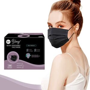 Em Yeraz 100 Disposable Black Face Mask Filter Protection Face Mask,Breathable Men Women and Teens