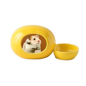 hamiledyi hamster house ceramic with bowl small pet hideout nest-hamster sand bath-dwarf hamster dust bath nesting habitat for syrian hamsters lemmings or other small-sized animals hided (yellow)