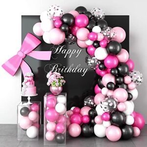 pink and black balloon garland kit, 114 pcs hot pink pastel pink black white confetti latex balloons mouse theme balloon arch for girls women birthday wedding baby bridal shower party decorations