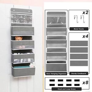 HLONGG Sturdy Door Hanging Organizer,Behind The Door Storage Organizer with Door Hook and Large Clear Windows, Hanging Wall File Organizer ,(Grey, 1 Pack)