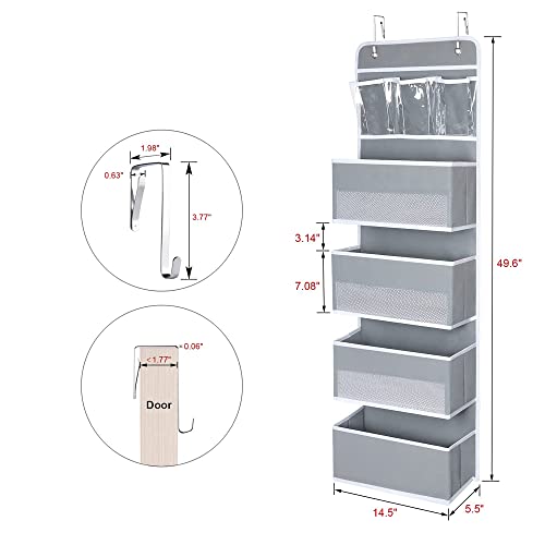 HLONGG Sturdy Door Hanging Organizer,Behind The Door Storage Organizer with Door Hook and Large Clear Windows, Hanging Wall File Organizer ,(Grey, 1 Pack)