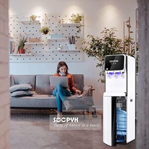 SOOPYK Water Dispenser Cooler Bottom Load Loading with 3 Temperatures Setting 3-5 Gallon Self Cleaning Cold and Hot Water Durable Steel Frame Child Safety Lock Removable Drip Tray for Home Office