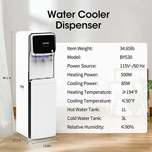 SOOPYK Water Dispenser Cooler Bottom Load Loading with 3 Temperatures Setting 3-5 Gallon Self Cleaning Cold and Hot Water Durable Steel Frame Child Safety Lock Removable Drip Tray for Home Office