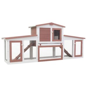 outdoor rabbit hutch garden backyard poultry cage small animals house wood with 2 ramps and removable tray