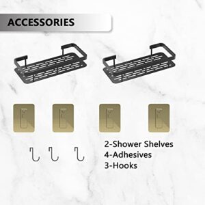 Shower Caddy, Rustproof Black Bathroom shower organizer,Stainless Steel Shower Shelves with 3 Hooks,No Drilling Traceless Adhesive Shower caddy basket,Bathroom Shower Storage Organizer