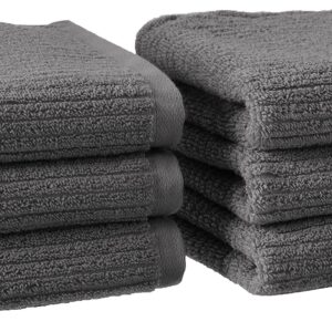 Amazon Aware 100% Organic Cotton Plush Bath Towels - Washcloths, 6-Pack, Dark Gray