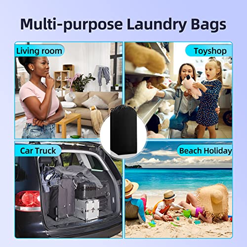 Laundry Bag Travel Extra Large with Drawstring Closure, 130L Blanket Storage Bags, Machine Washable Reusable Clothes Storage Bag for Blankets and Quilts, Toys Organizer(2 Large, Black)