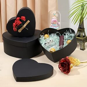 BENECREAT 3 Set Heart Shape Present Boxes, Black Decorative Gifting Box, Nesting Stacking Gift Packaging Box for Souvenirs, Wedding, Candy Cookies Choclates