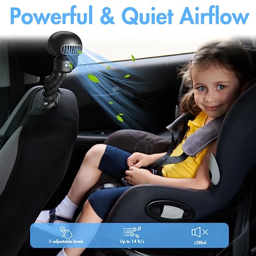 Stroller Fan Clip On Fan for Baby Stroller, Bladeless Portable Baby Fan for Stroller, Auto Oscillating 4000mAh Rechargeable Battery Operated Small Personal Fan for Car Seat Crib Bike Bed Travel Trip
