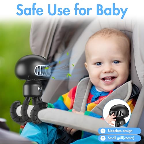 Stroller Fan Clip On Fan for Baby Stroller, Bladeless Portable Baby Fan for Stroller, Auto Oscillating 4000mAh Rechargeable Battery Operated Small Personal Fan for Car Seat Crib Bike Bed Travel Trip