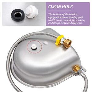 KHEARPSL Automatic Waterer Bowl with Brass Float Valve and Drain Hole, Stainless Steel Dog Livestock Water Bowl with Hose, Connector and Screws